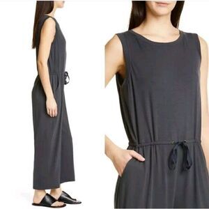 Eileen Fisher Size Large Graphite Tencel Stretch Drawstring Jumpsuit